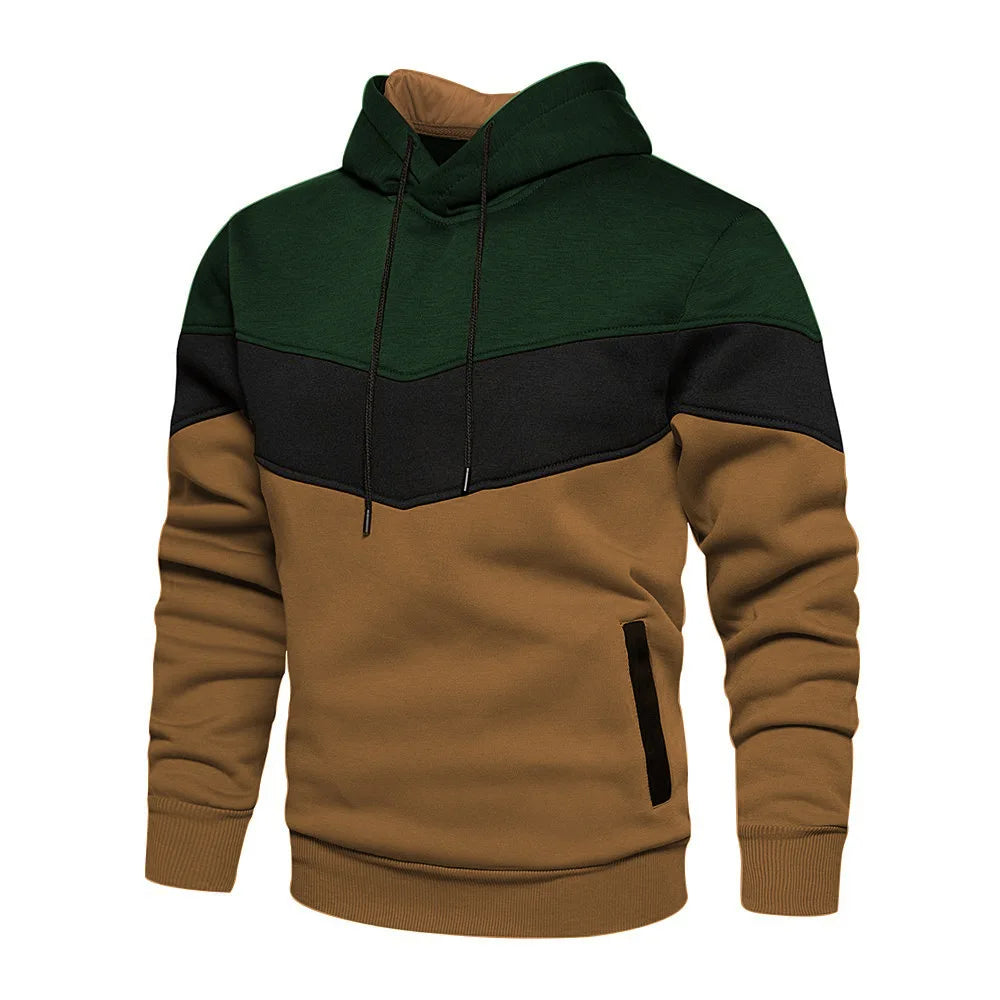2025 New Men's Patchwork Hoodie Outdoor Casual Sportswear Street Fashion Men's Fleece Thermal Hooded Sweatshirt Fall Winter Coat