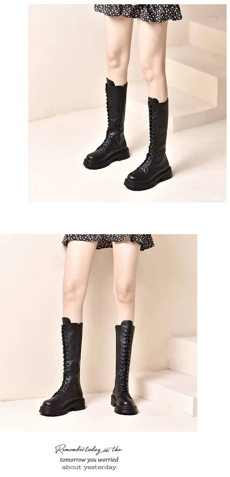 Long boots for women  spring 2025 new white thick soled long boots with thick legs and high waisted straps