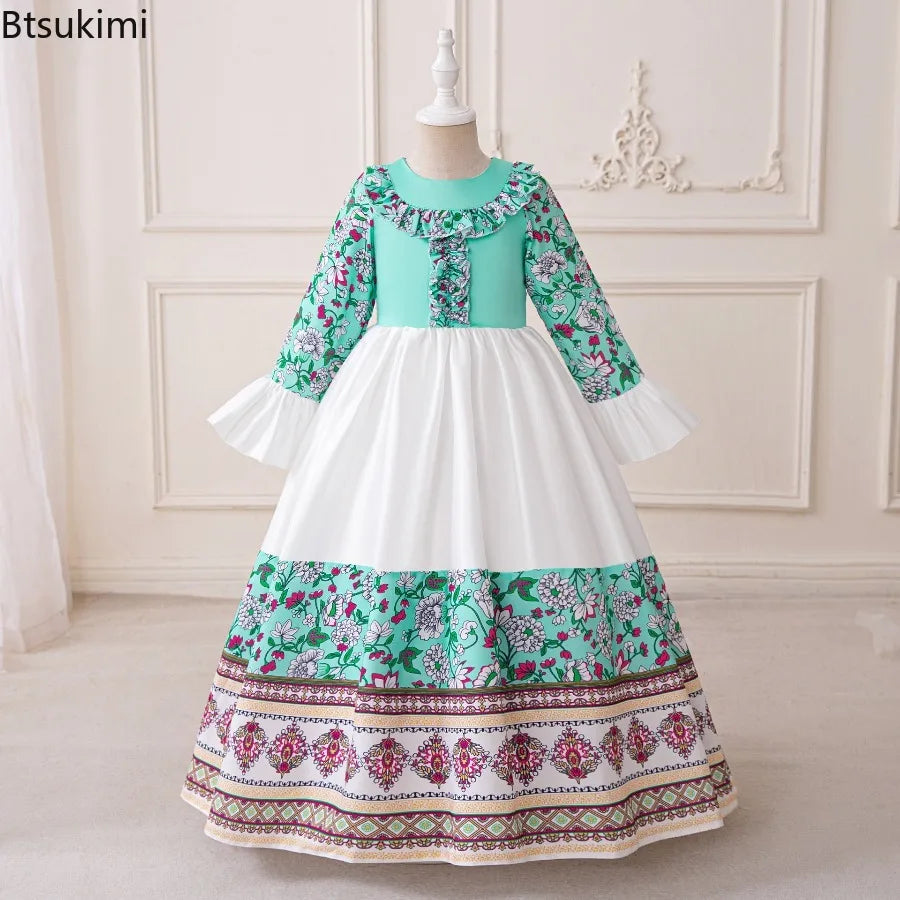 Muslim Ramadan Prayer Gowns Party Girls Dress Long Sleeve Robe Arabic Dubai Abaya Girls Dresses Eid Child Holiday Prom Costumes