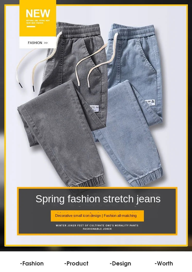 Men's Jeans Korean Fashion Loose Spring Autumn 2022 New Style Tied Leg Track Men's Casual Workwear Harem Streetwear Pants Men