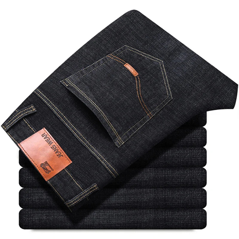 2023 NEW Men's Fashion Business Jeans Classic Style Casual Stretch Slim Jean Pants Male Brand Denim Trousers Black Blue