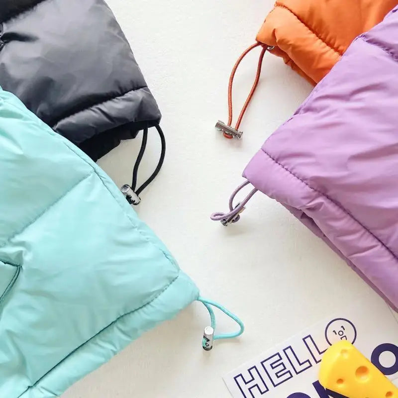 Children Boys Short Thick Parkas Standing Collar Silk Floss Bread Jacket for Boy Girl Letter Warm Solid Toddler Boys Winter Coat