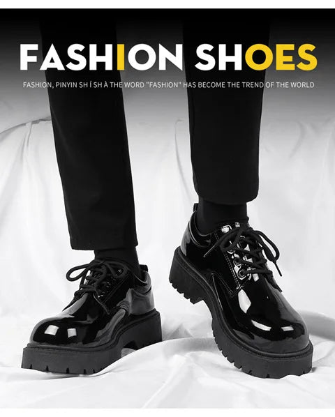 Men's Business Shoes Autumn Lace-up Men Shiny Wide Foot Business Shoe British Chunky Male Derby Shoes Luxury Men's Dress Shoes