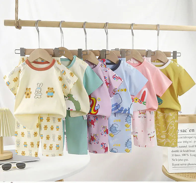 Children's Sets Cotton Kids Clothes short Sleeve Home  Sleepwear Children's Clothing Boy Girl Spring and summer Tops Pants Suits