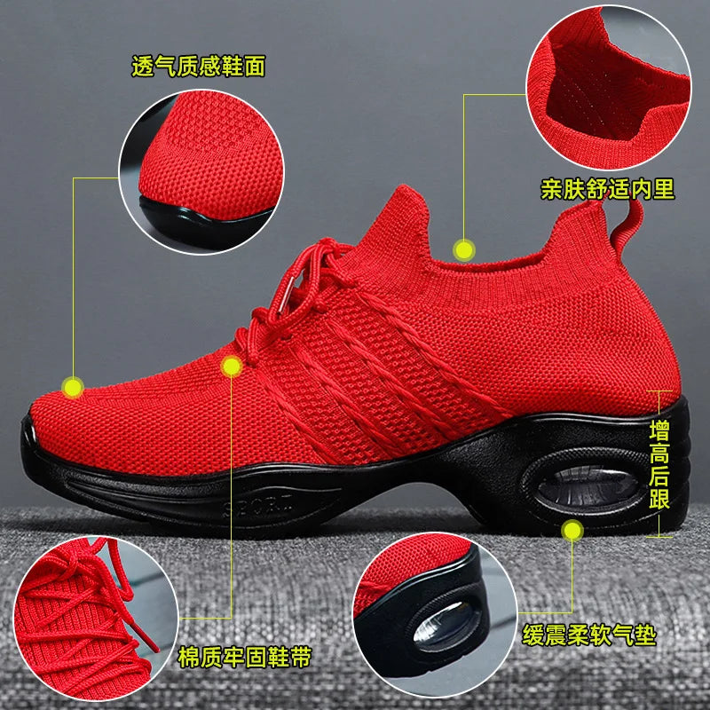 Dance Shoes for Women Stylish Dance Sneakers with Thick Soles Lightweight Fashion Walking Shoes Height Increasing Lady Flats