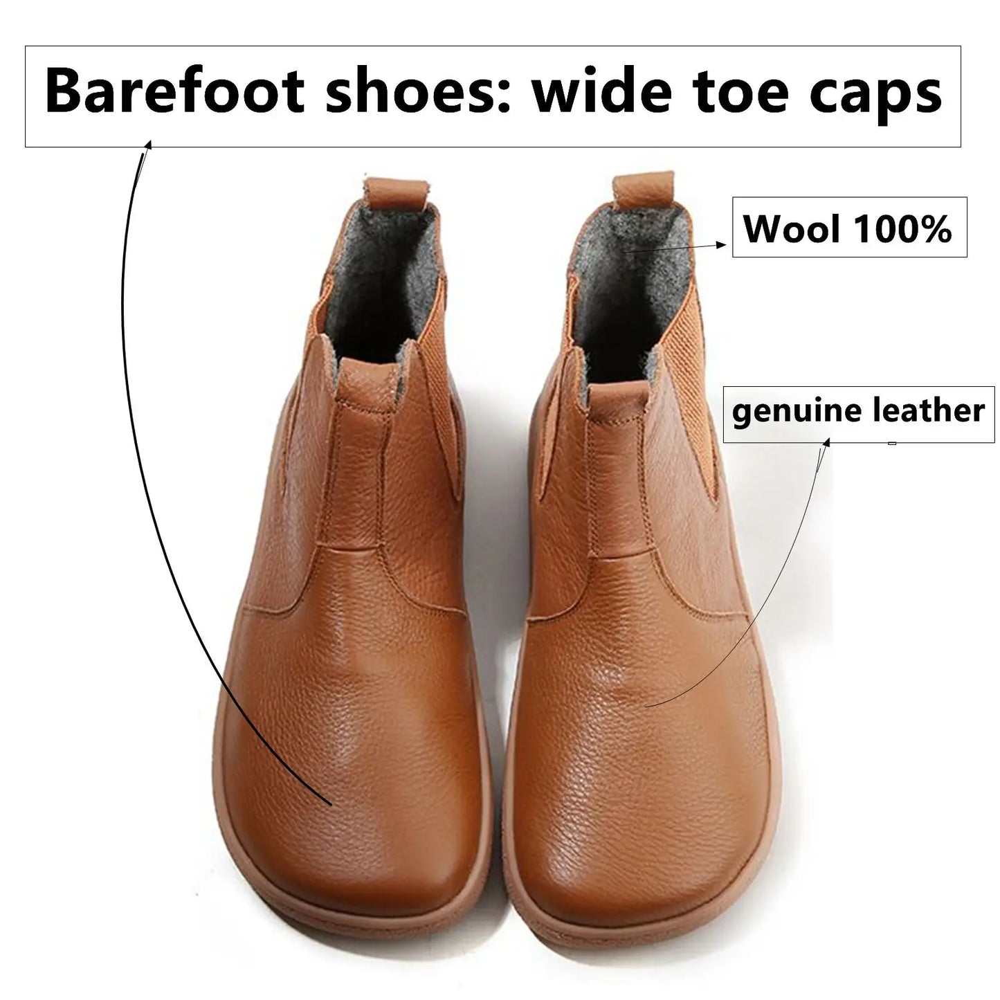 Barefoot Leather Boots With Wool Linning Inside For Women  man Zero Drop Wider Toes Box