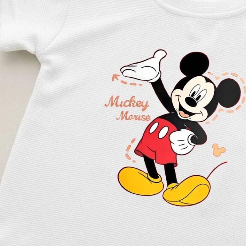 DISNEY Mickey Printed Summer Boys Casual Outfits Children Breathable T Shirt and Short Bottom Two Piece Set Kids Shorts Set New