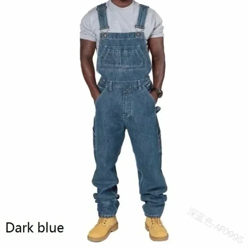 Mens Jeans Overalls Men Pockets Casual Loose Long Denim Pants Slim Splice Straight Rompers Autumn