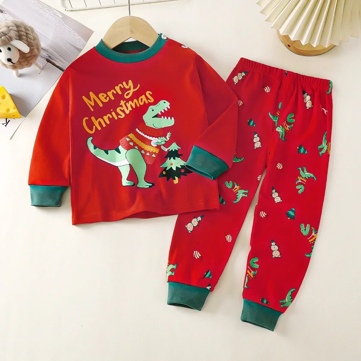New 2025 Boys Girls Autumn Warm Pure Cotton Pajamas Kids Cute Cartoon Dinosaur Long Sleeve Pyjamas Baby Sleepwear Clothing Sets