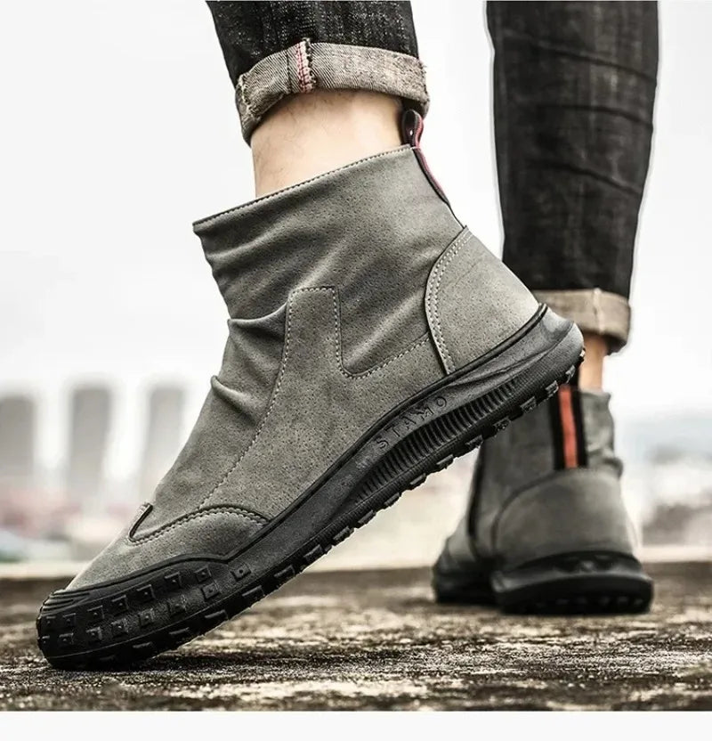 Boots for Men Retro Side Zipper Men's Ankle Boot Pleated Designer Men Boots  Outdoor Non Slip Workwear Booties Botas Para Hombre