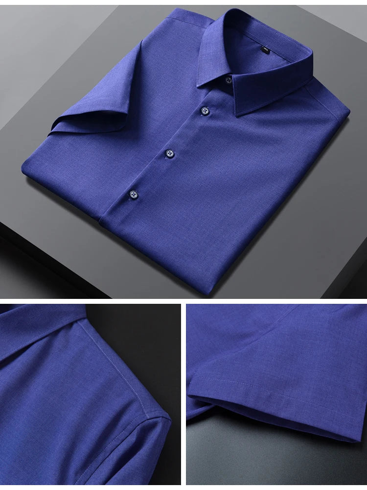 Men's Formal Business Short Sleeve Dress Shirt Wrinkle Free Regular Fit 4-Way Stretch Button Up Shirts for Spring Summer Holiday