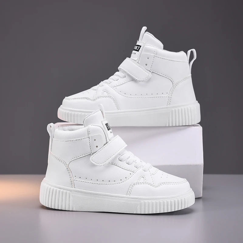 New High Top Childrens Boy Sneakers Outdoor Running Basketball Kids Sports Shoes Non-slip Luxury Pu Leather Boys Sports Shoes