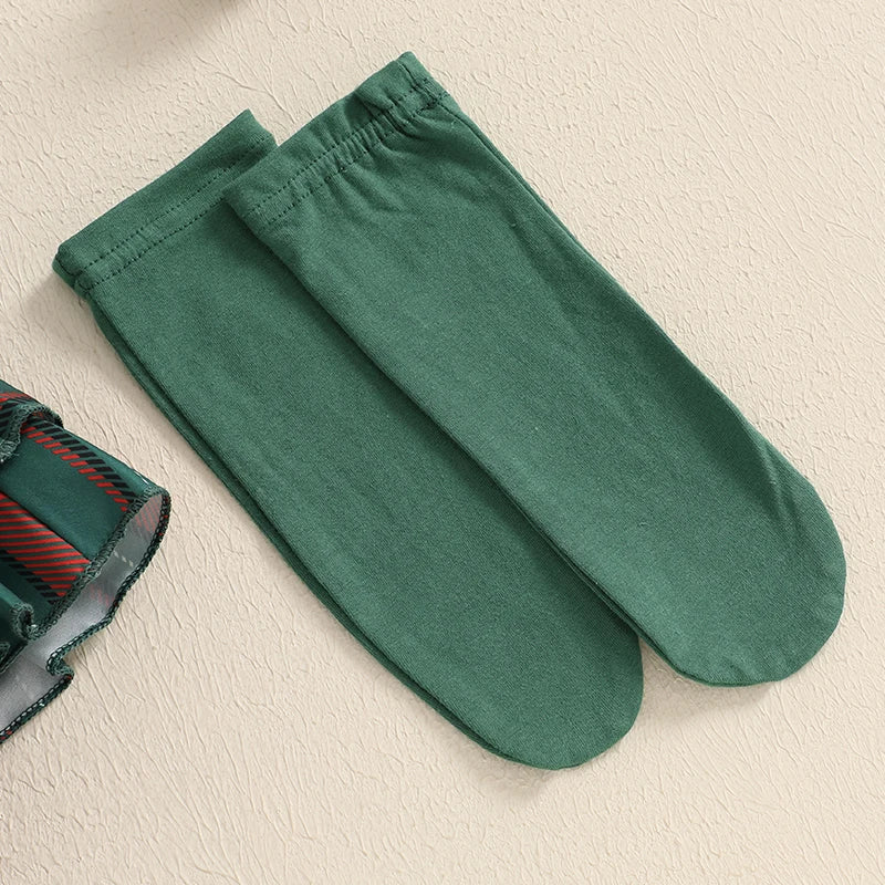 2024-08-20 Lioraitiin Christmas Infant Baby Girl Outfit Letter Ruffle Long Sleeve Romper Plaid Layered Ruffle Shorts Clothes