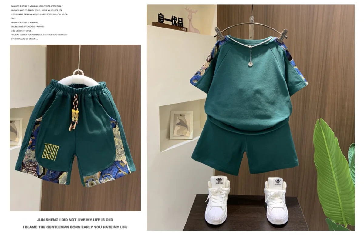 Children's Summer Set 2025 New Boys' Baby Cool Handsome Short sleeved T-shirt Shorts Two piece Set