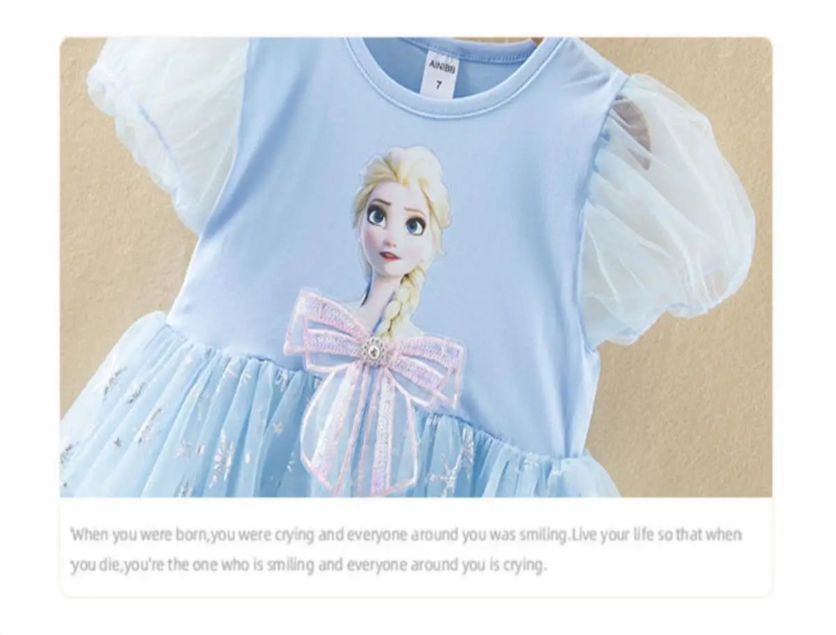 New Disney Girls DressShort Sleeve Kids Clothes  Princess Dresses Frozen Elsa Party Baby Dresses for Children Clothing