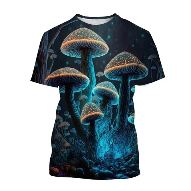 Mushroom Forest T-Shirts Plants Graphic 3D Print Men Women T Shirt Short Sleeve Oversized Harajuku Y2k Tops Tees Kids Clothing