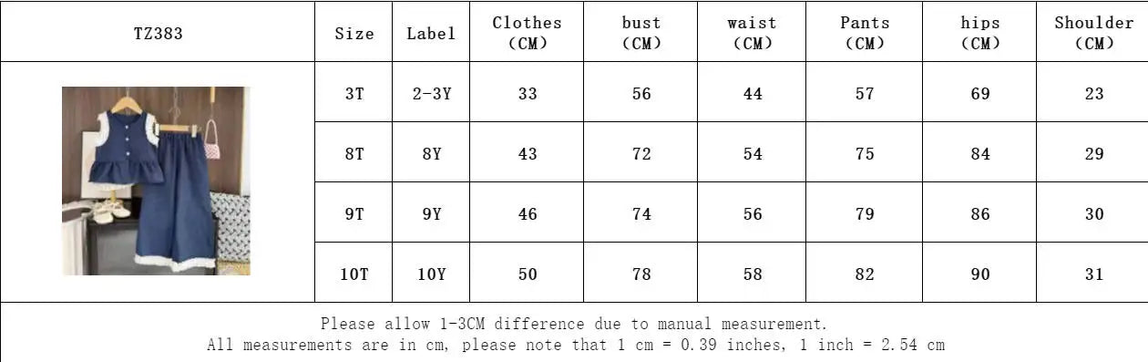 Bear Leader Korean Version Kids Clothes Girls Blue Imitation Denim Suit Summer New Sleeveless Top+Wide Leg Pants Two-piece Set