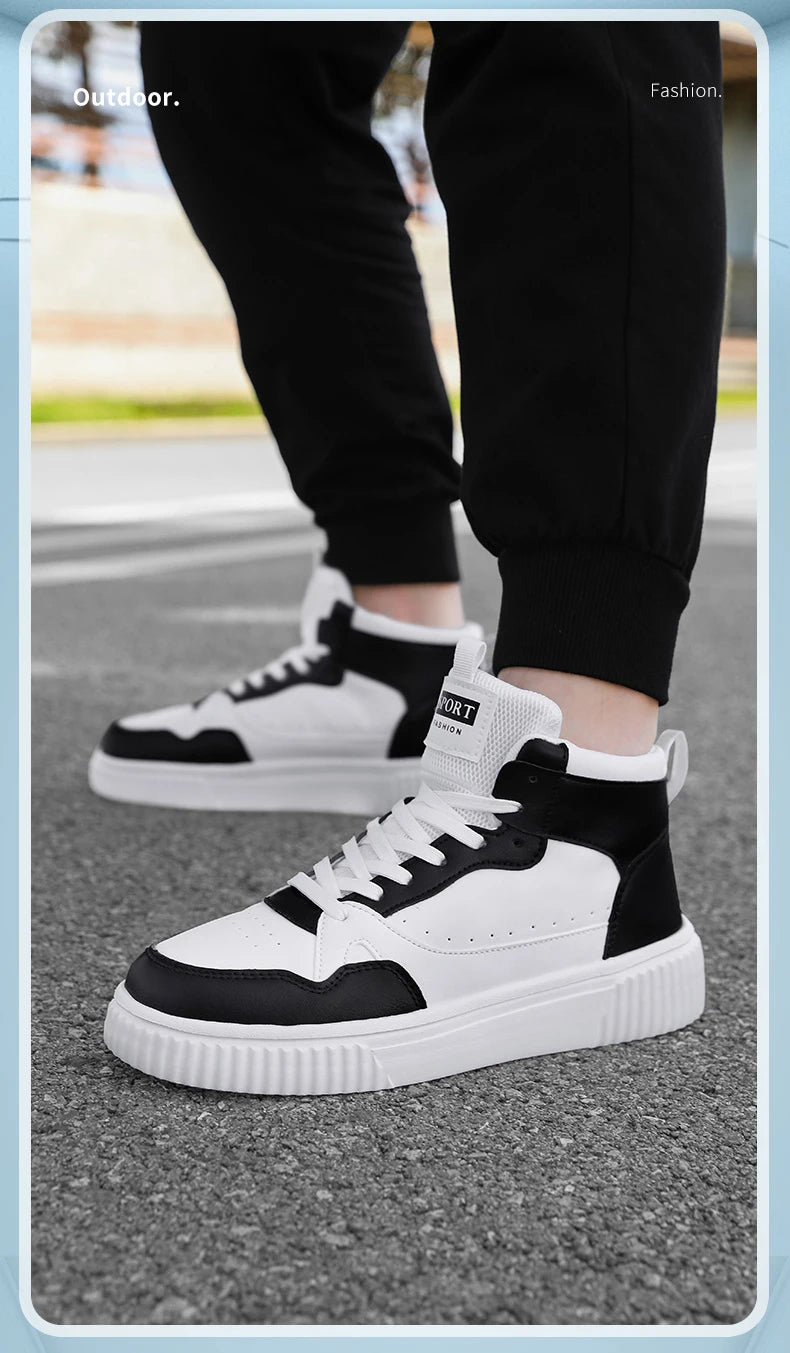 Classic High Top Men's Board Shoes Leather Casual Sports Lightweight Cosy Street Trend Walking Shoes for Men And Women