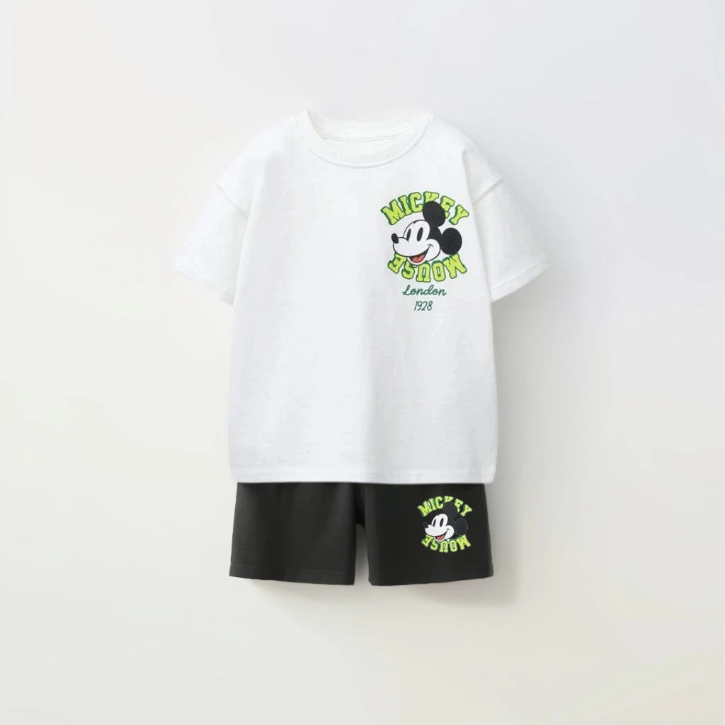 Mickey 2piece Set For Children's Clothes 2026 New Summer Clothing Disney Cartoon T-shirt + Shorts Kids Casual Suit Tracksuits
