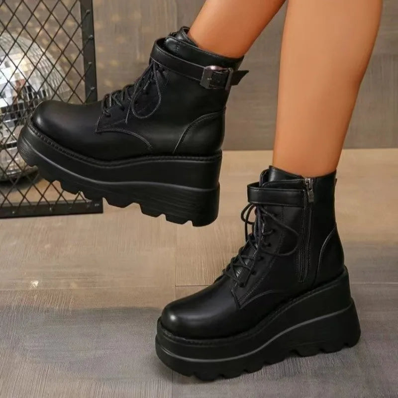 New Gothic Black Boots Ankle Shoes Thick Sole Sneakers Women's Luxury Designer Casual New Rock Booties Platform Boots