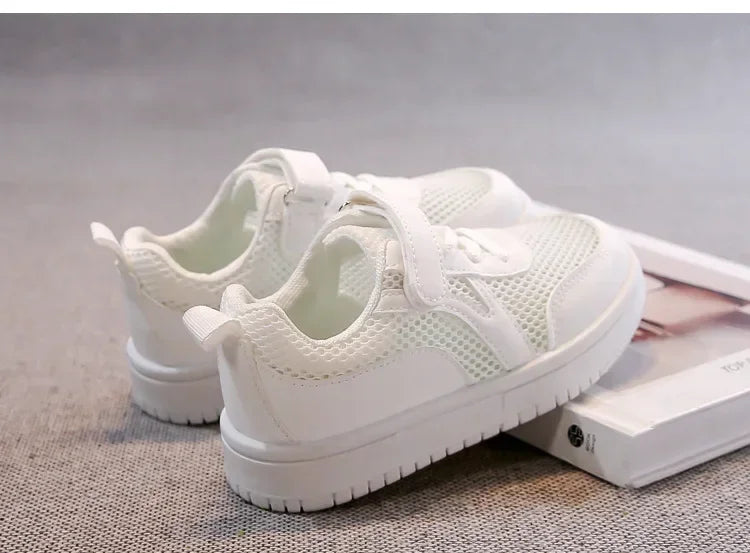Kids Sports Shoes Non-slip Soft Sole Children White Shoes Hook&loop 2025 New Students School Flat Shoes Comfortable Trendy