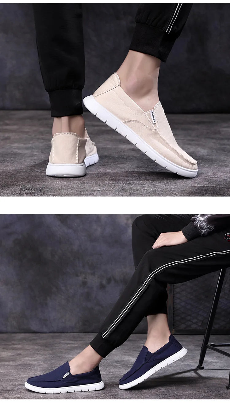 2025 Spring Summer Cloth Shoes Men Flat Footwear Slip-on Brand Street Style Cool Young Mens Casual Shoes Black Blue D325