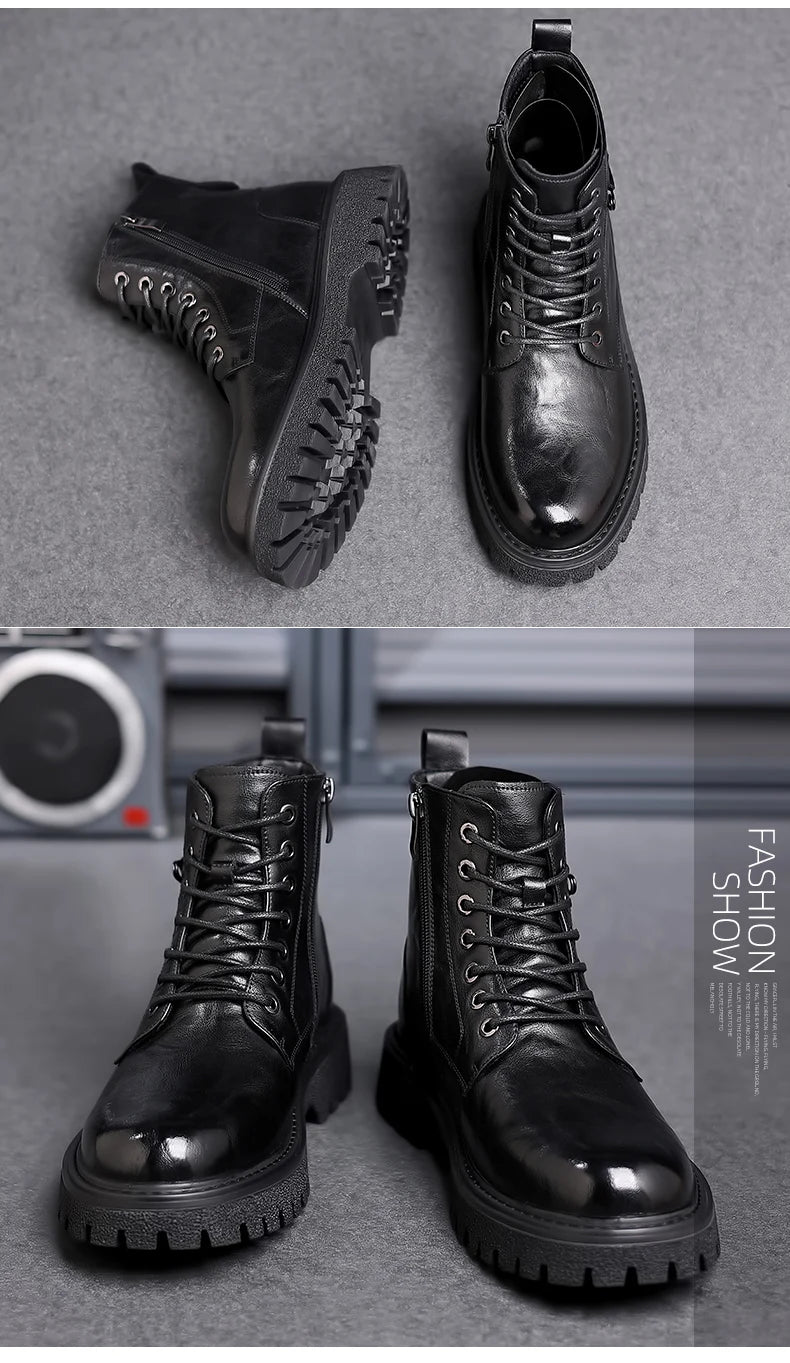 Men's High-Top Boots: British Style Thickened Sole Genuine Leather Indestructible Work Boots, Couple Big Yellow Boots for Men an