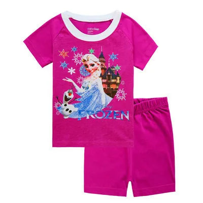 New Summer Casual Frozen Snow Queen Children's Short Sleeve Pajamas Cartoon Suit Girls Cotton Kids Pajamas Dress Costumes