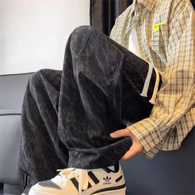 Corduroy Men's Pants Trendy Casual Spor Straight Leg Fce Lined Wide Leg Autumn Winter High Street Cool American Sle