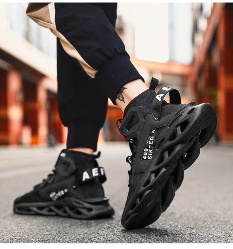 Men's high-top, large-sized casual sports shoes, anti-slip, breathable, woven mesh, loafers, running and tennis men's shoes