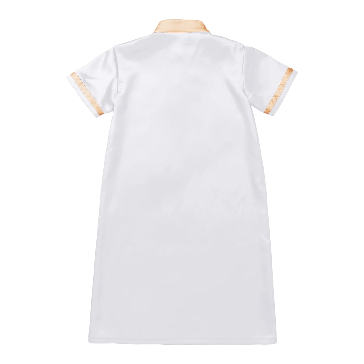 Muslim Baby Boys Robe Ramadan Eid Abaya Stand Collar Short Sleeve Satin Dress Gown with Pocket Arabic Islamic Dubai Kaftan Thobe