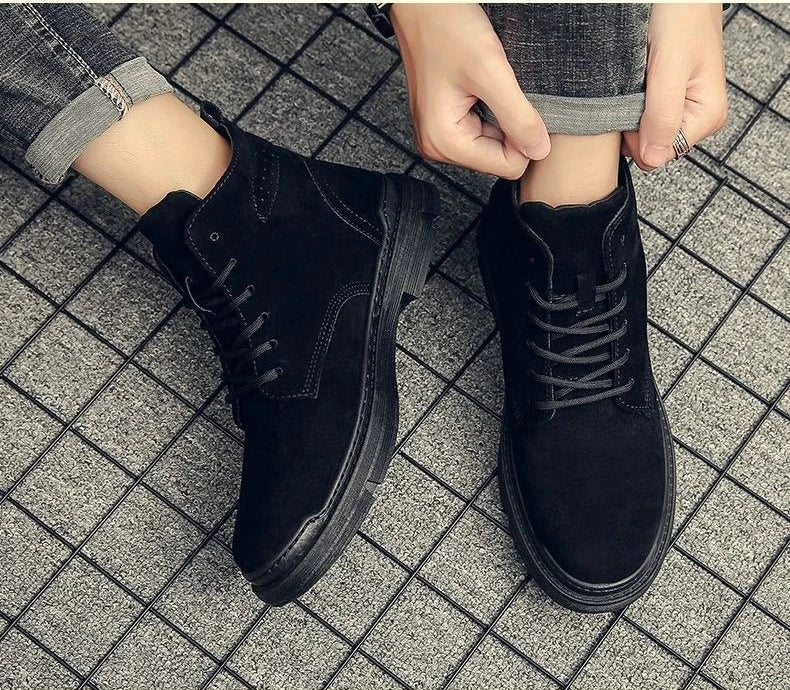British Style Retro Men Boots High Top Platform Non-slip Wear-resistant Casual Shoes Outdoor Work Driving Boots Botas Hombre New