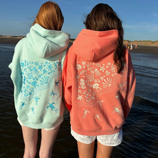 Combhasaki Cute Hoodies for Teen Girls Graphic Embroidery Oversized Preppy Sweatshirt Y2K Long Sleeve Aesthetic Beach Hooded Top