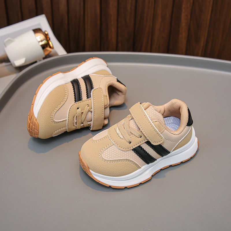 Children's Sneakers 0-8 Years Old Blue Leather Boys Girls Single Shoes Four Seasons Models Soft Non-slip Kids Walking Shoes