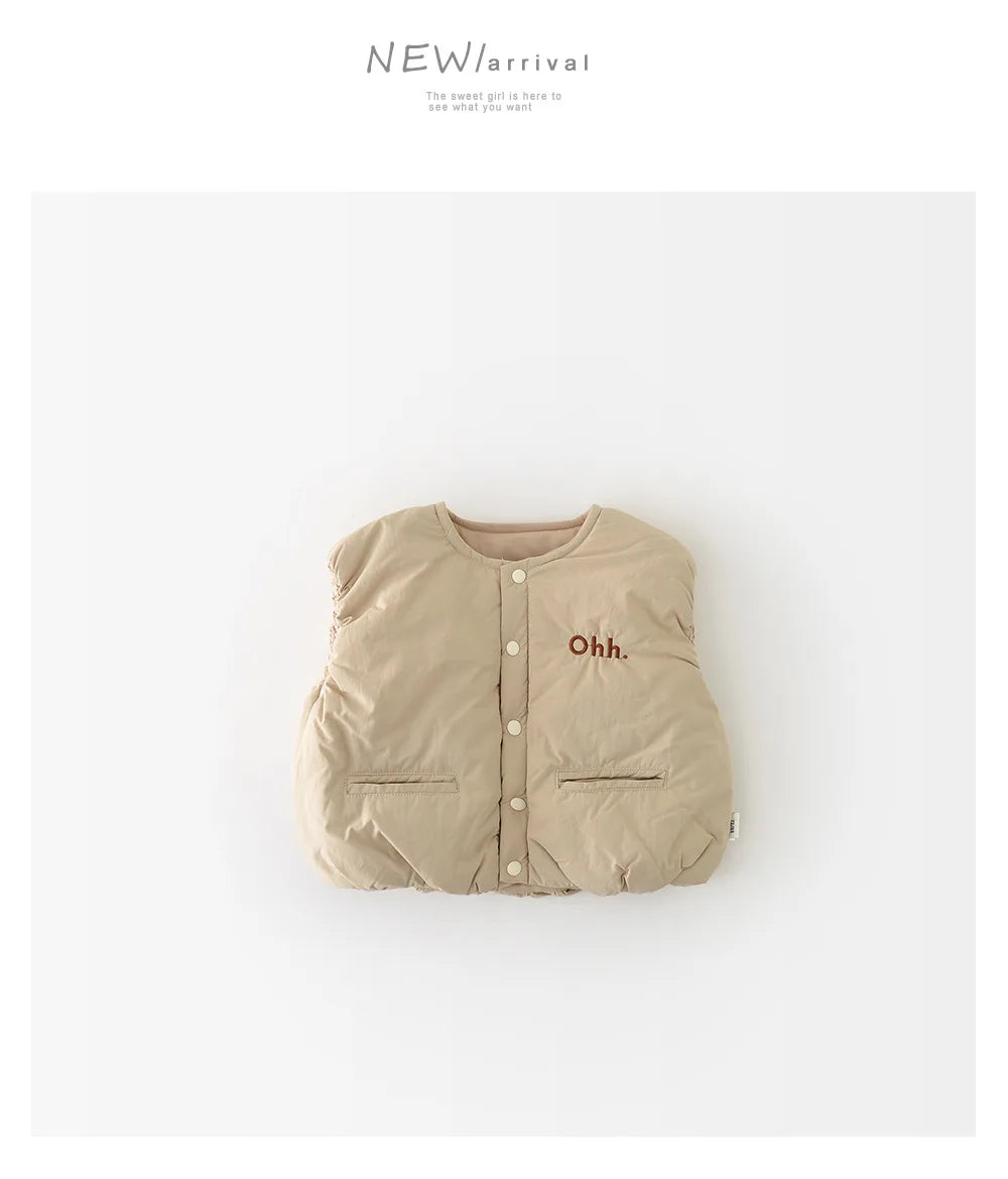 LILIGIRL Winter Baby Vest Thicken Letter Toddler Girls Waistcoat Simple Warm Infant Fleece Padded Coat 6M-3T