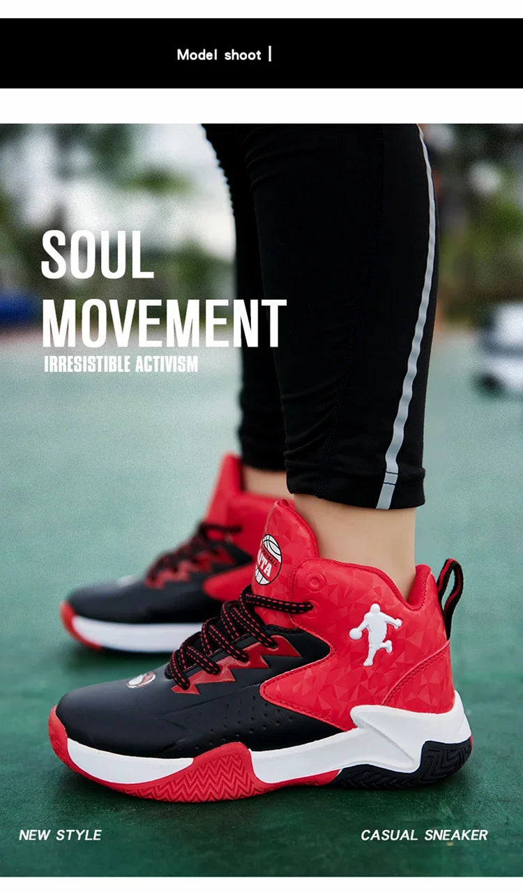 Boys Basketball Shoes High Quality Soft Top Thick Sole Non-slip Kids Sneakers Children Trainer Shoes Outdoor Boy Sport Basket