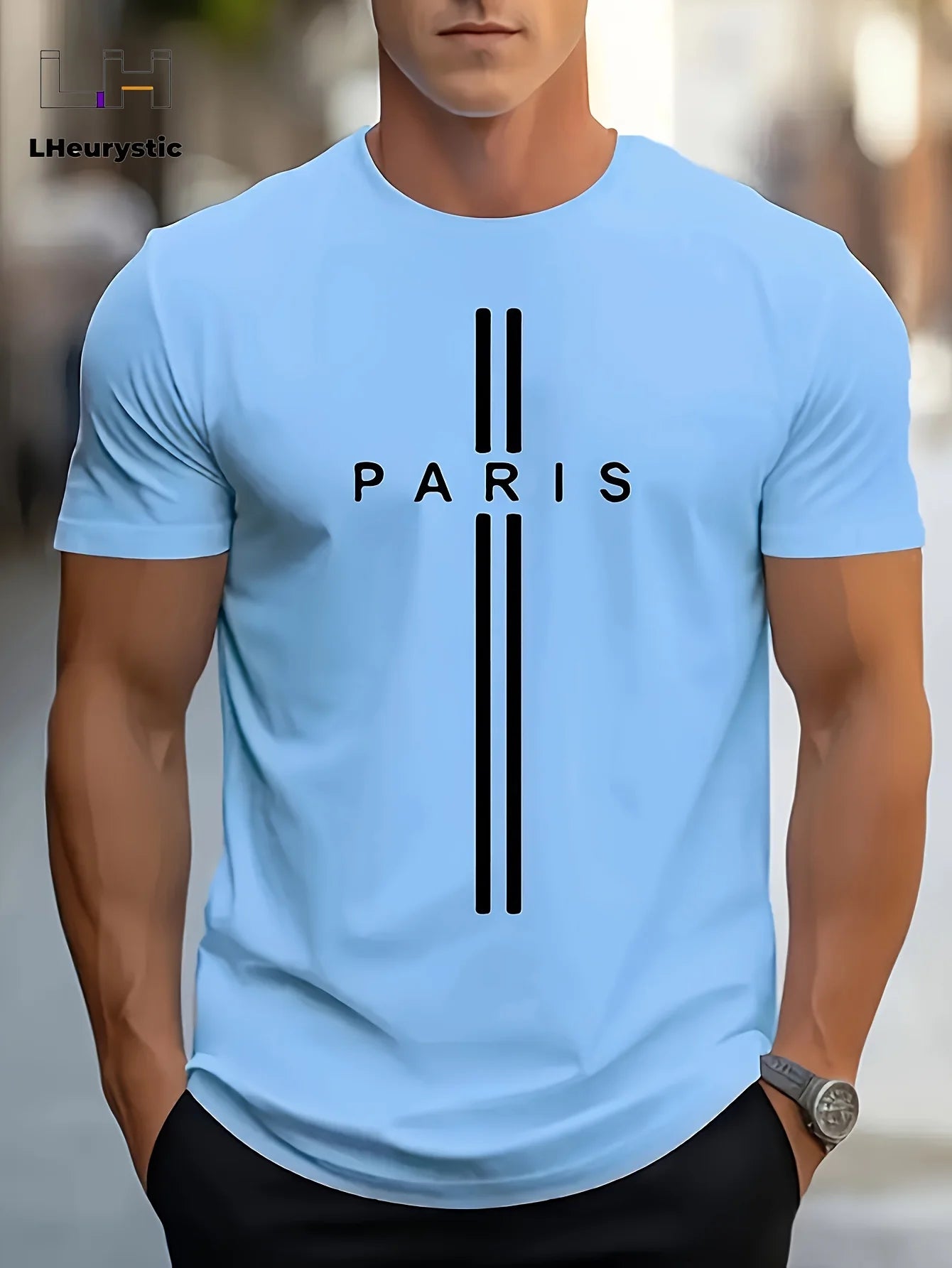 Men's summer loose size PARIS letter Graphic printed slim fit casual sports round neck short sleeved T-shirt top