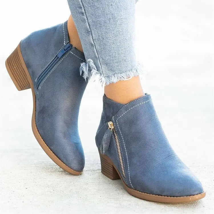 Women Booties 2022Autumn Suede 6 Boots Women Fashion Size 43 Platform Boots Side Zipper Heeled Ankle Boots Botas De Mujer