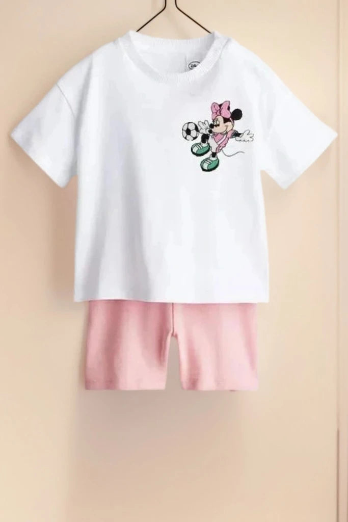 Lovely Toddler Girls' 2 Knit Sets Tweety Bird And Minnie Mouse Printed Tops + Shorts Cartoon Print Children Costume Cotton Suit