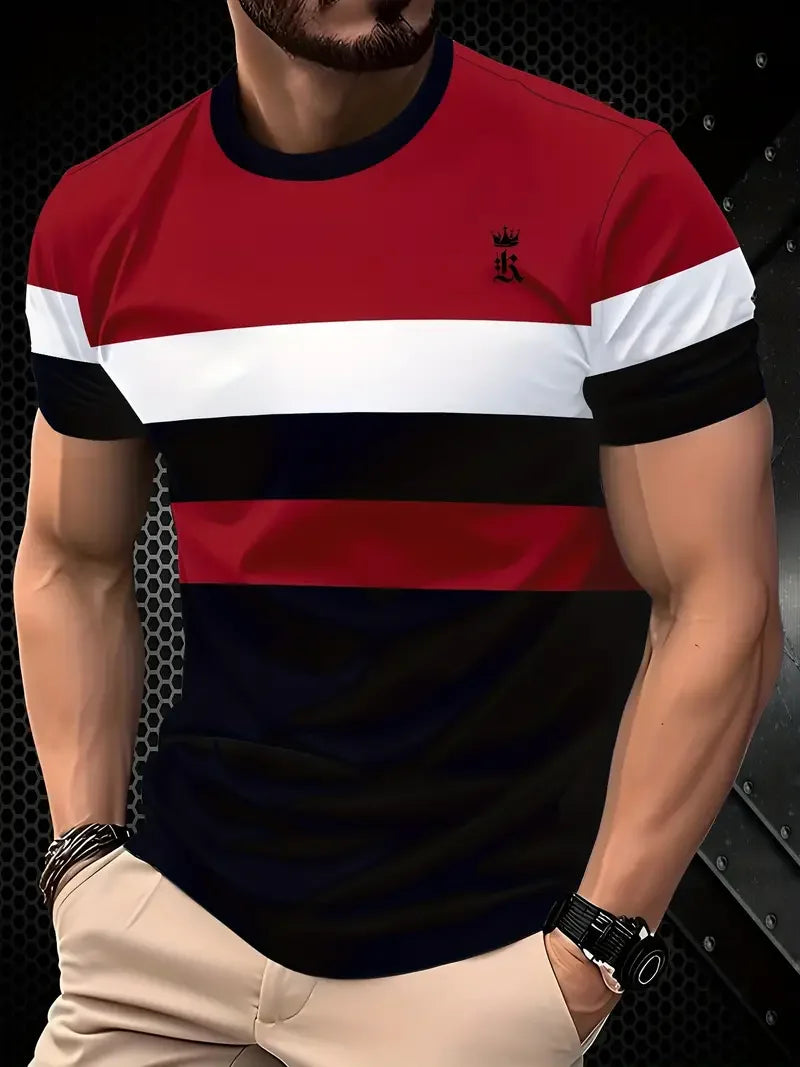 Summer Classic Men's T-shirt Outdoor Round Neck Short Sleeve Top Stripe Print Street Loose T-Shirt Male Oversized Clothing