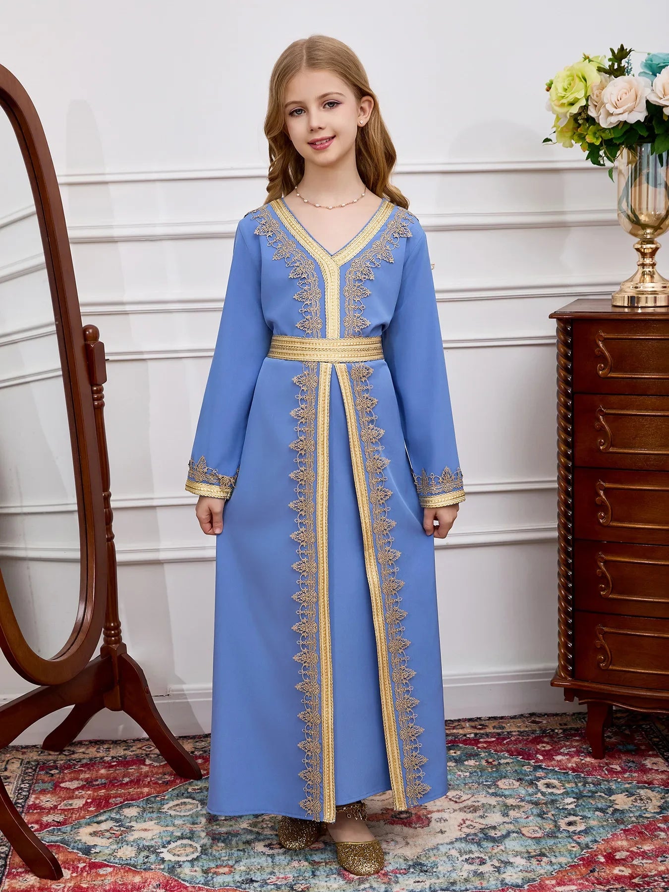 Abaya Eid Muslim Kids Girls Dresses Kaftan Lace Sashes Arab Long Robe 2026 Moroccan Jalabiya Prayer Children Turkey Vestidos