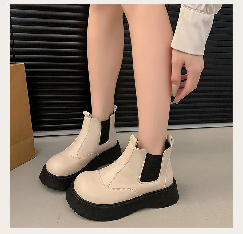 Fall New Style Thick-soled Women's Fashionable Boots, Retro Big-head Short Boots, Anti-slip and Wear-resistant Outdoor Boots
