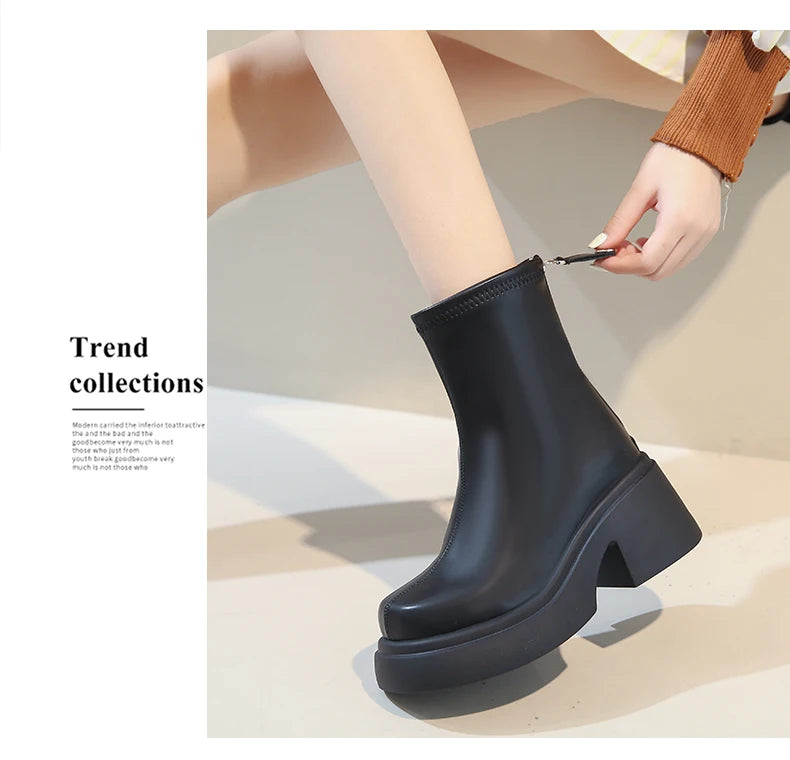Women's Boots Autumn Luxury Designer Female Shoes Winter Footwear Boots-Women Black Fashion High Heel Ladies Rock Ankle 2025