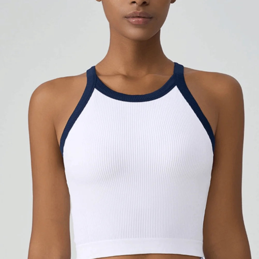 High Neckline Sports Tank Top Comfortable Breathable Fitness Tank Top with Chest Cushion Soft Fixed Cup Tank Top Gym