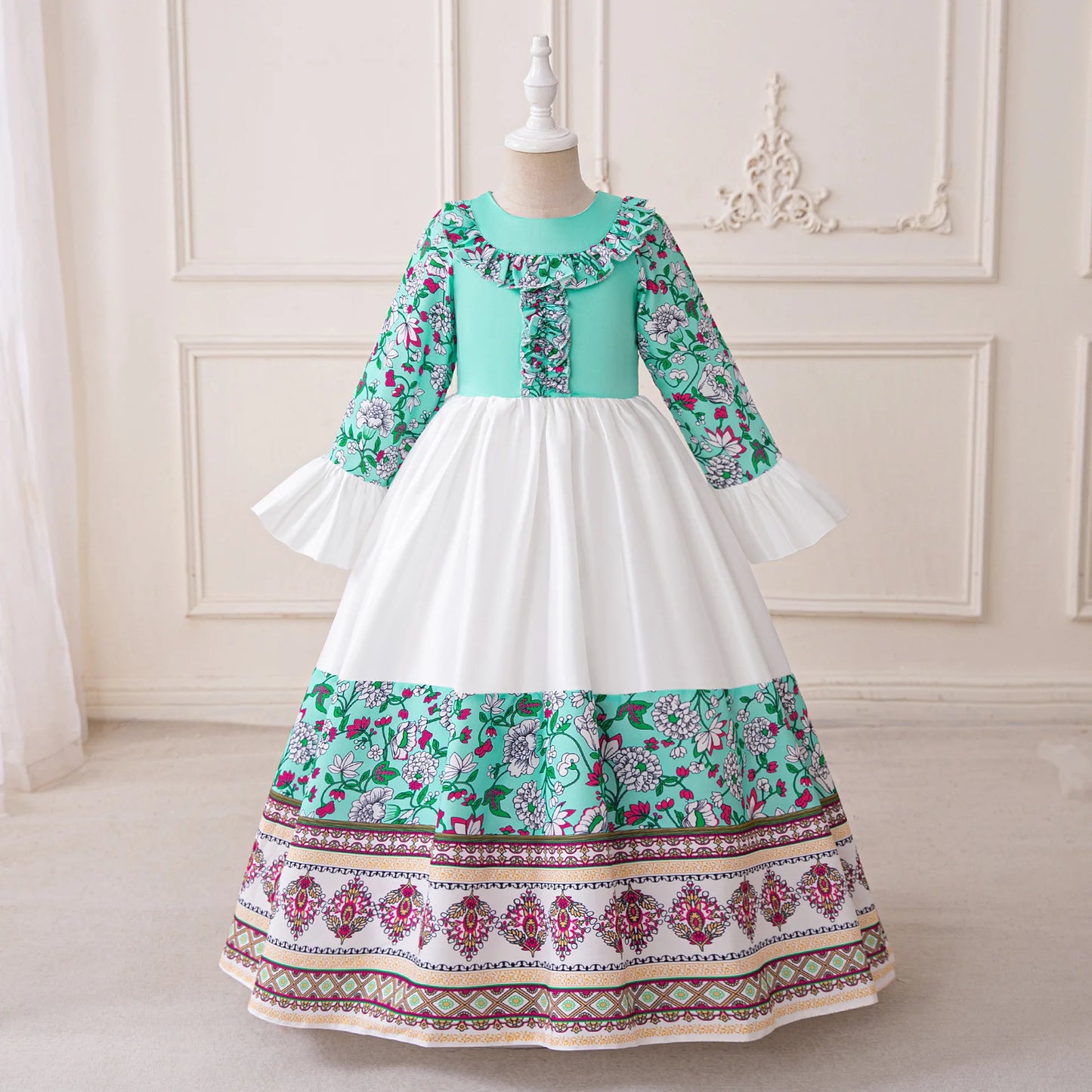 Muslim Ramadan Prayer Gowns Party Girls Dress Long Sleeve Robe Arabic Dubai Abaya Girls Dresses Eid Child Holiday Prom Costumes