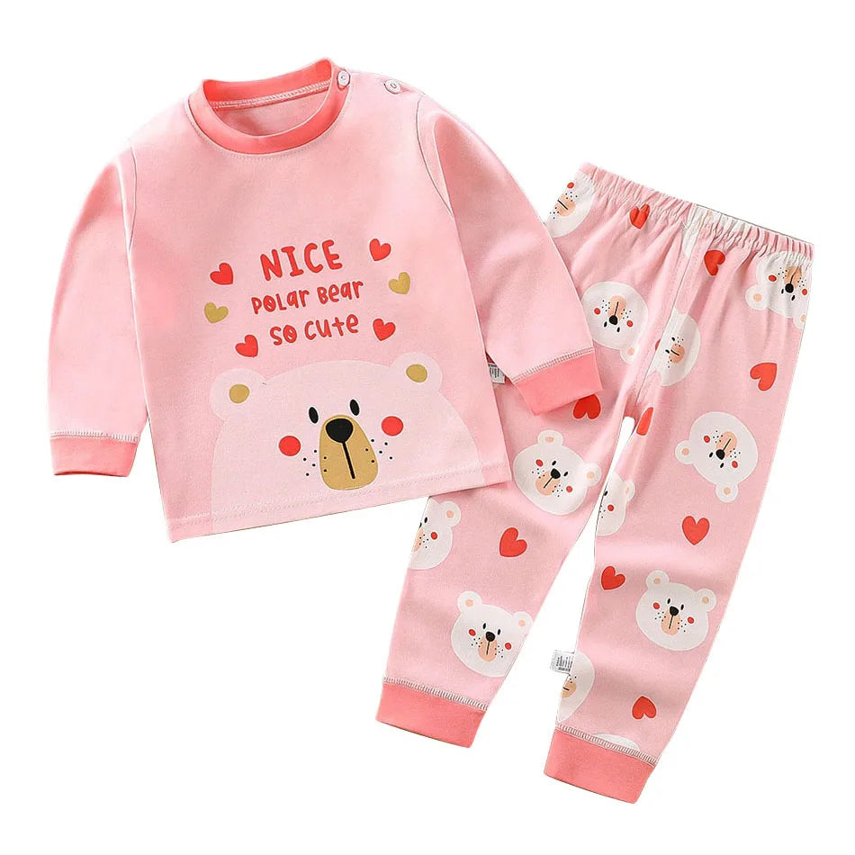 Cotton Kids Pajamas Set for Boys Girls Autumn and Winter Cartoon Sleeping Loungewear Children Night Sleepwear Home Wear Clothes