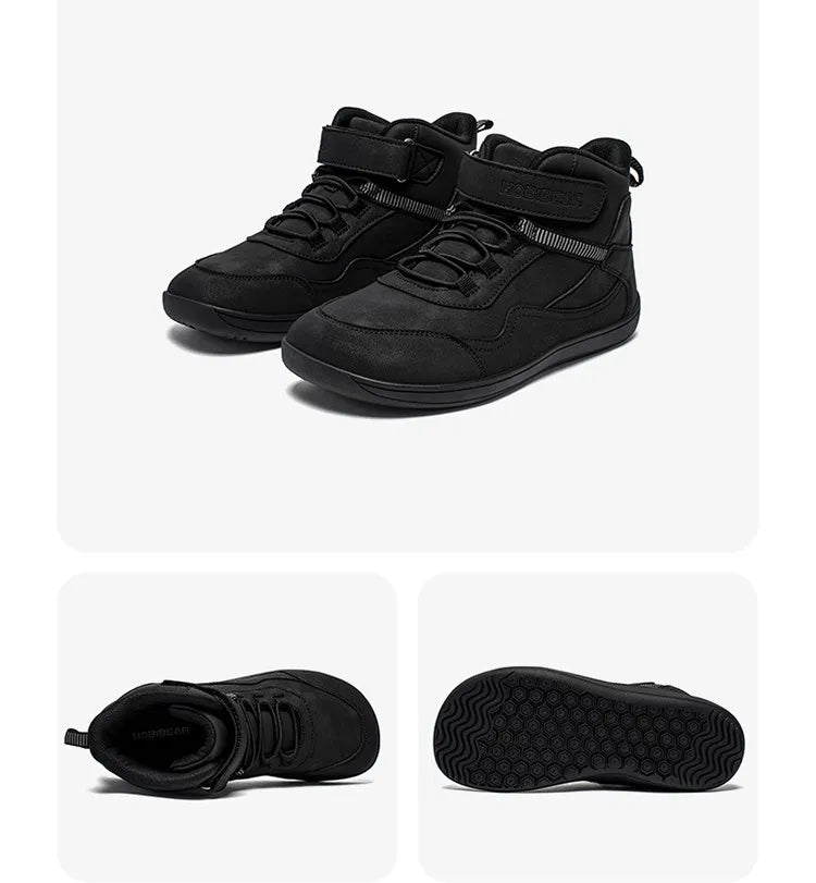 2025 Kids Mid-Barefoot Shoes Big/Kid Wide Toe Box Zero Drop Artificial Leather Hook-Loop Outdoor Boots  kids shoes