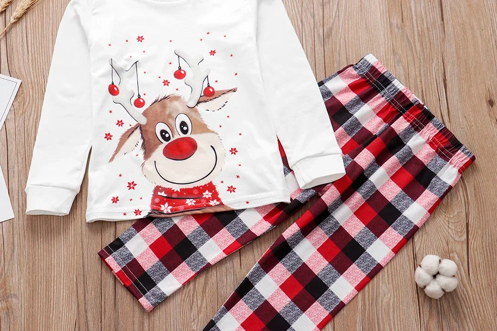 Family Matching Christmas Pajamas Sets Mother And Kids Pyjamas Deer Print Tops+Pants Xmas Sleepwear Baby Romper Pet Dog Clothes