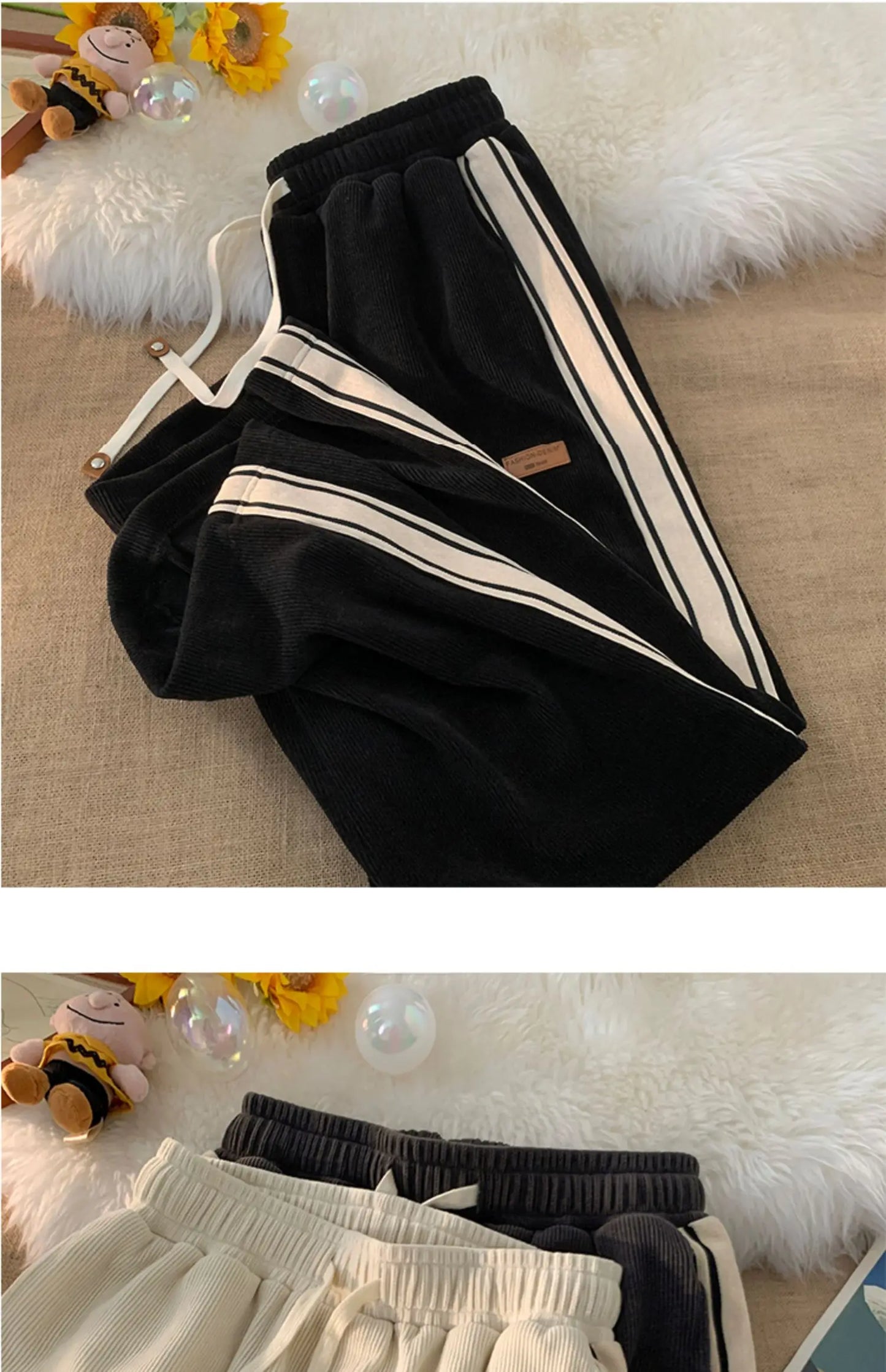 Corduroy Men's Pants Autumn Winter New Sle Hong Kong Sle Trendy Wide Leg Straight Elastic Waist Sports Casual Long Trousers