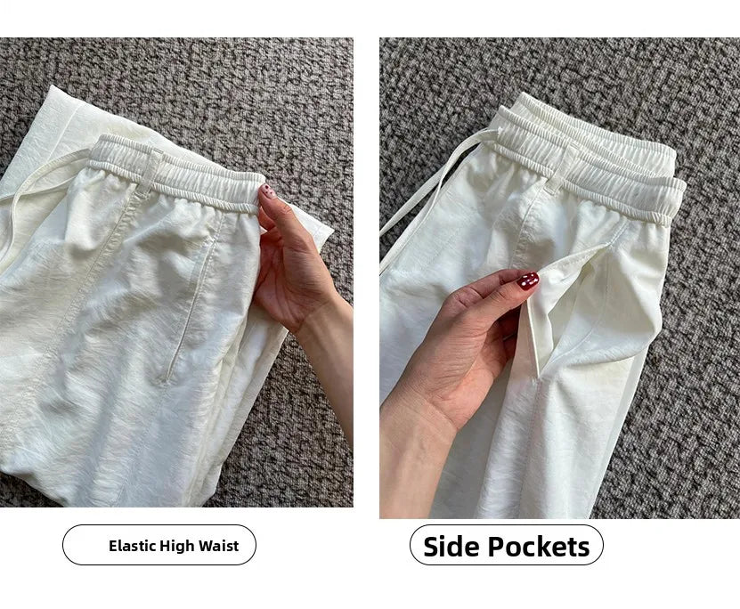 Korean Sle Simple White Straight Leg Pants Women Summer Thin High Waist Wide Leg Loose Feelings Casual Trousers